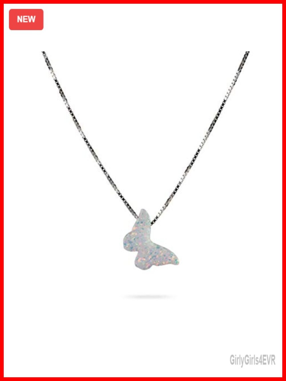 Opal Butterfly Necklace Sterling Silver Box Chain 16in + 2in Extension